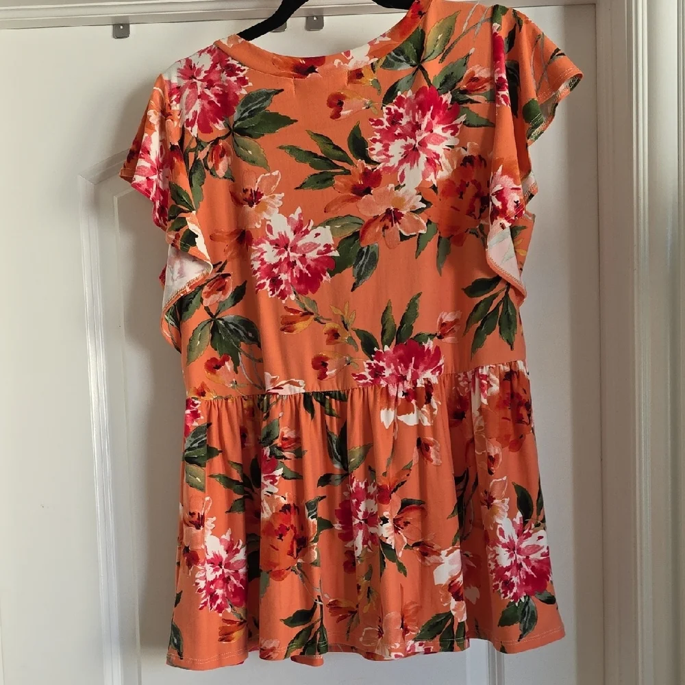 NWOT Haptics Small Women's Floral Blouse in Vibrant Orange - Picture 2 of 5
